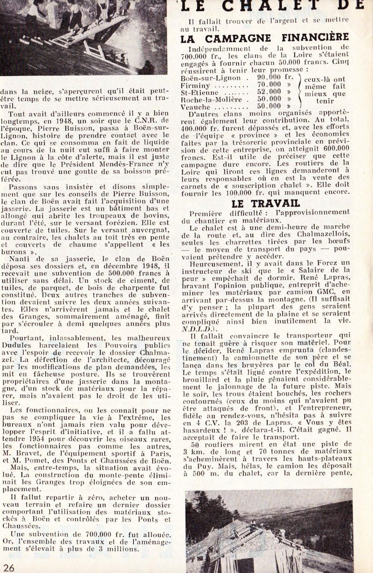 LE ROUTIER N 252 Printemps 1955 Le chalet de Chalmazel P26