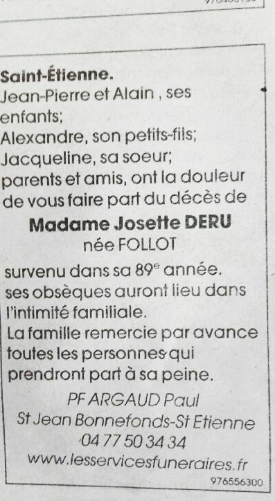 Décès J. deru